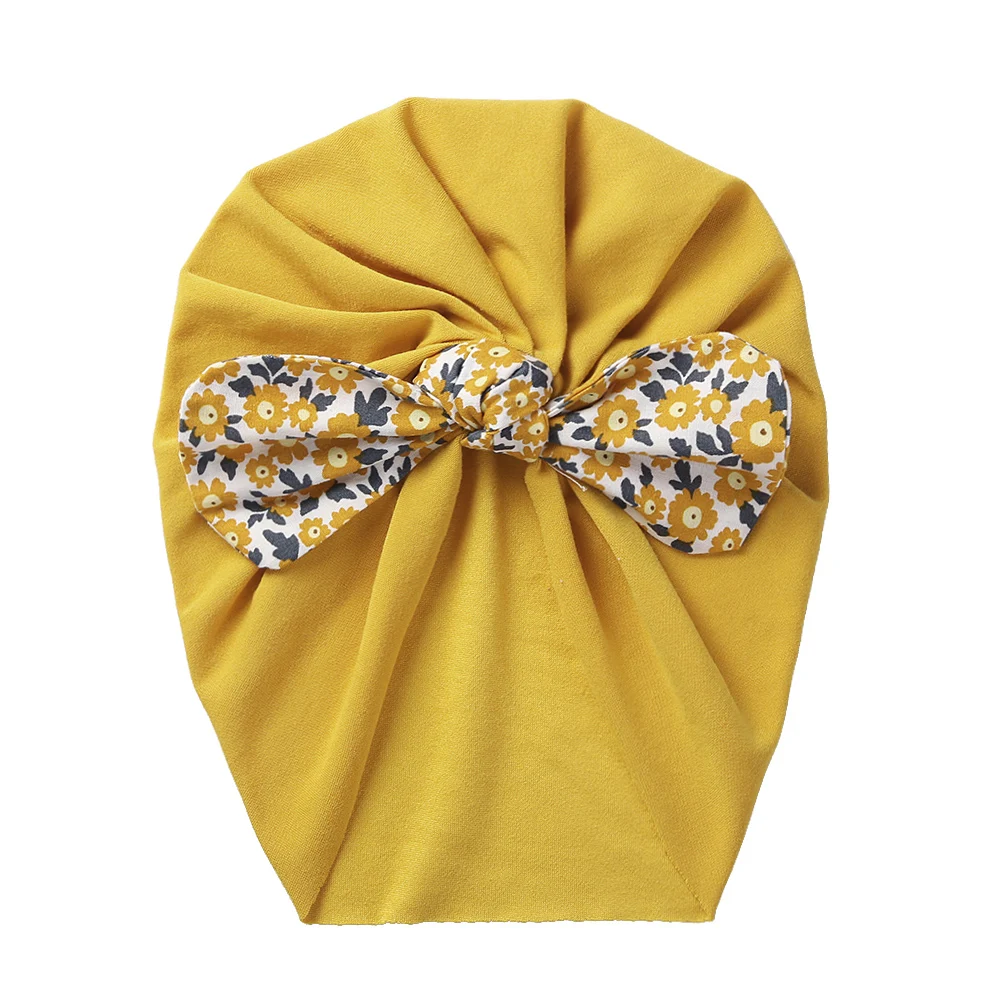 Gorro bebé con lazo floral y orejas de oso - turbante suave - imagen 2