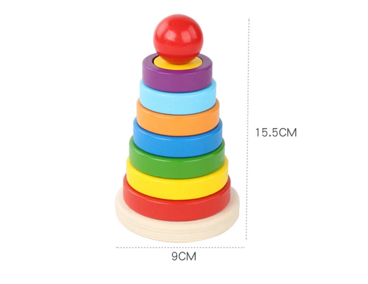 Torre arcoíris de madera – Rompecabezas educativo infantil para niños - imagen 4