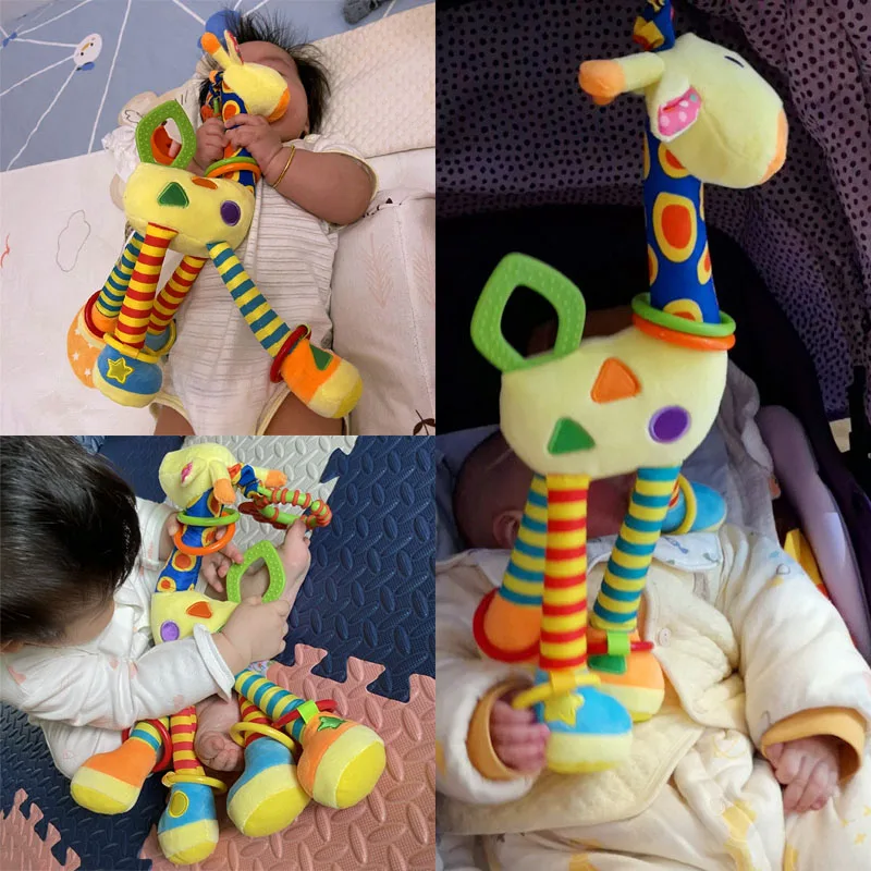 Jirafa de peluche con sonajero y mordedor