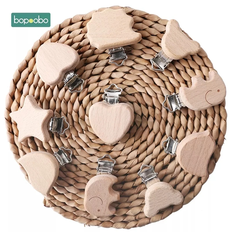 Bopoobo chupete de madera para bebé con clip corazón y mordedor