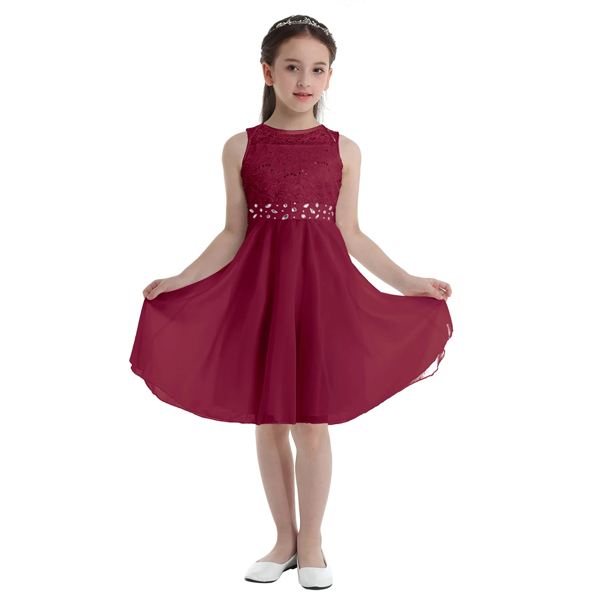 Vestido fiesta flores con lentejuelas sin mangas para niña elegante - imagen 2