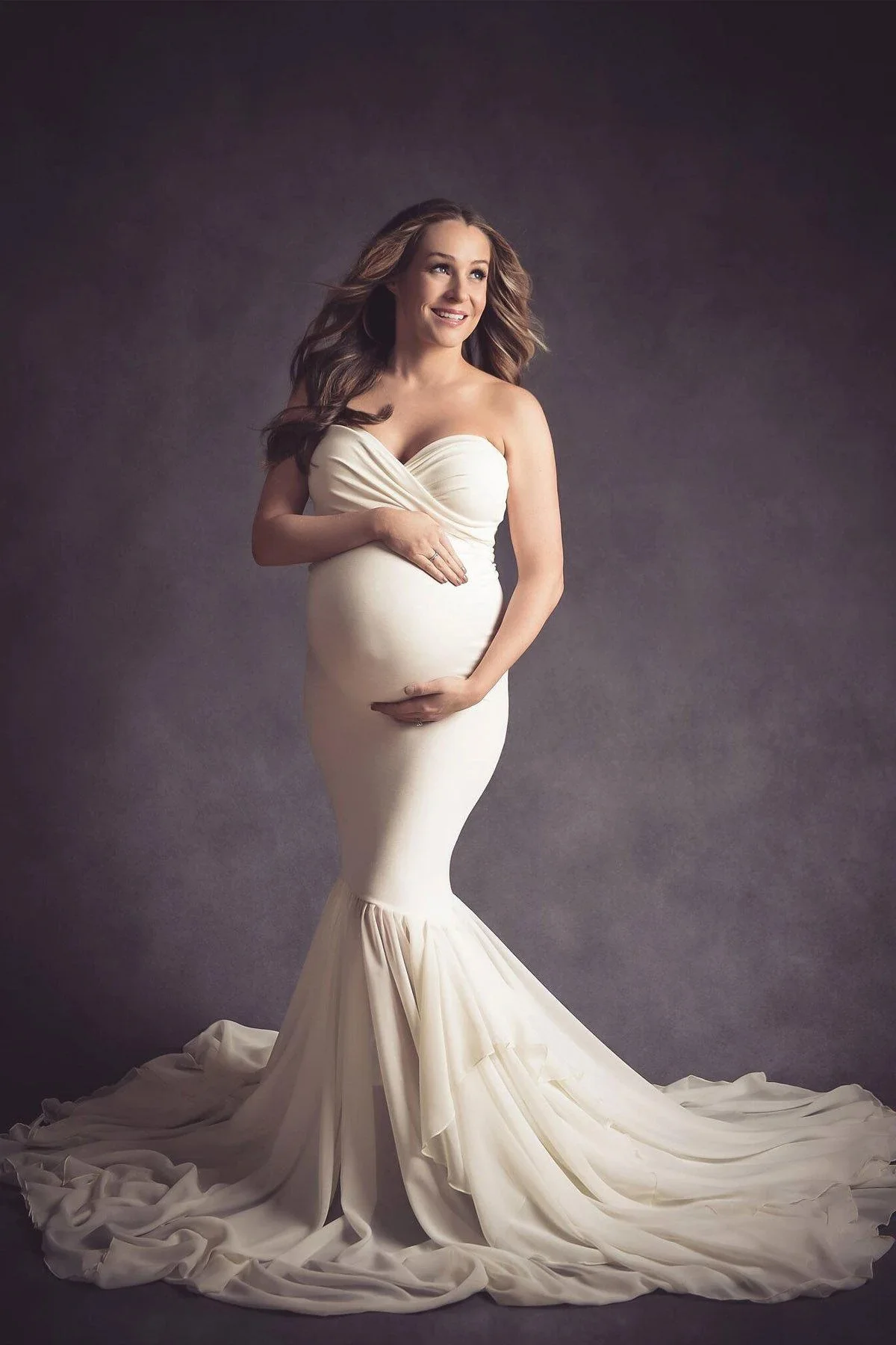 Vestido de maternidad largo de jersey elástico para sesión de fotos