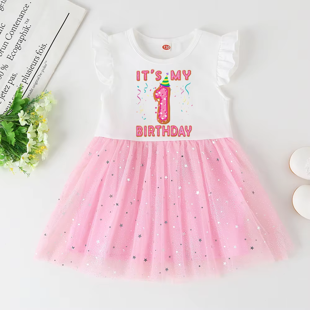 Vestido tutú rosa con estrellas doradas para niñas - imagen 4