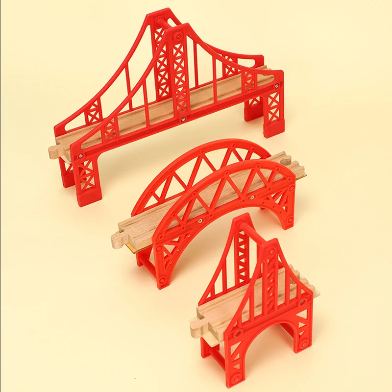 Vía de tren de madera Biro con accesorios de puente para niños - imagen 3