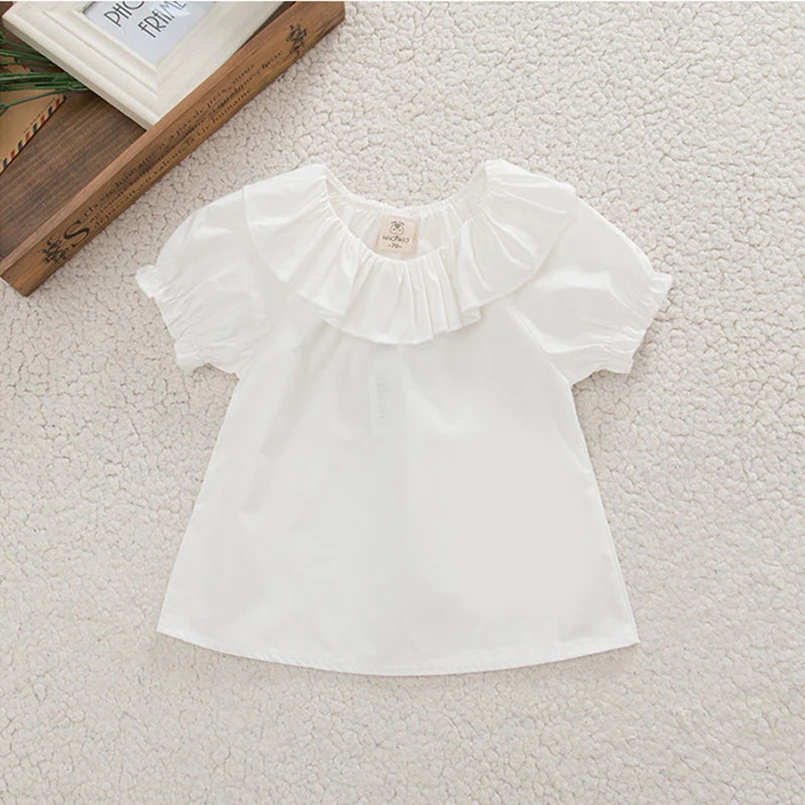 Blusa de algodón transpirable niña con cuello de volantes