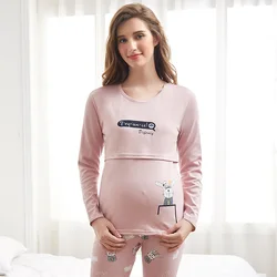 Pijama de lactancia en algodón para mujer embarazada – Manga larga