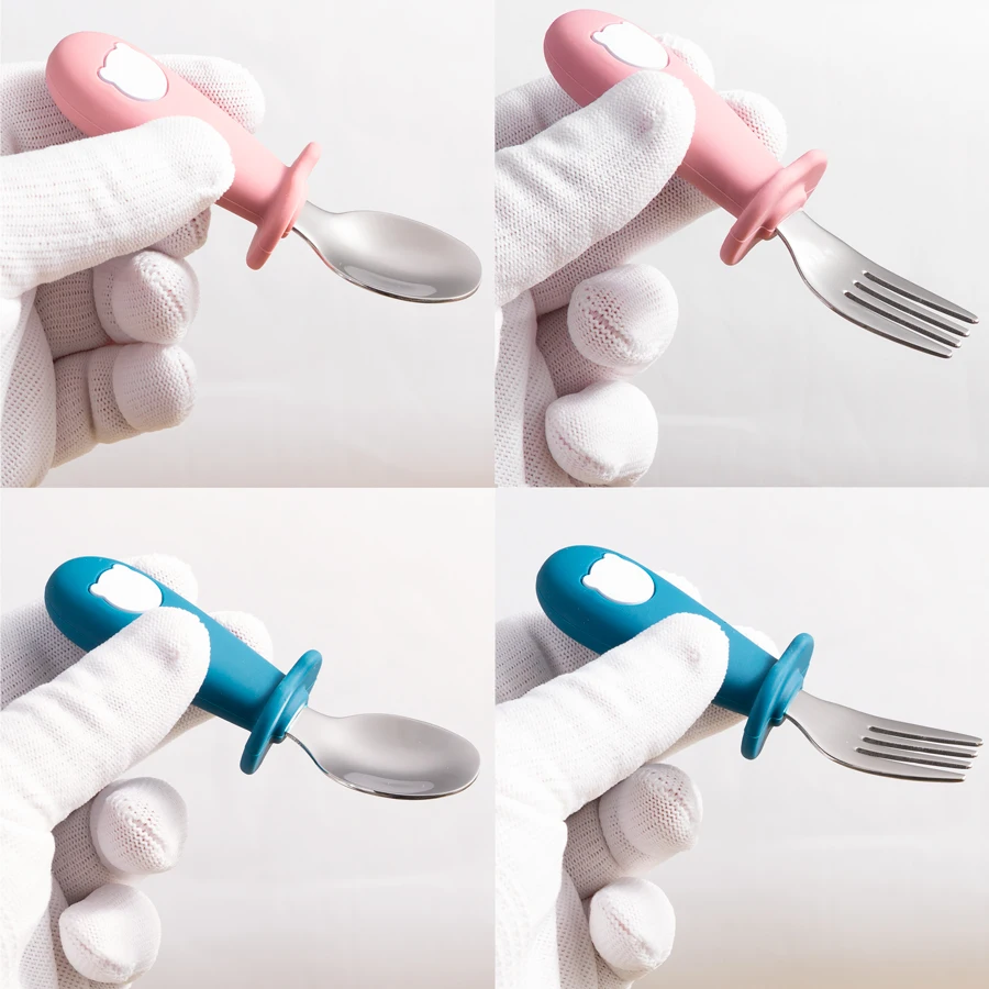 Juego de cubiertos de silicona para bebé - Tenedor y cuchara - imagen 3