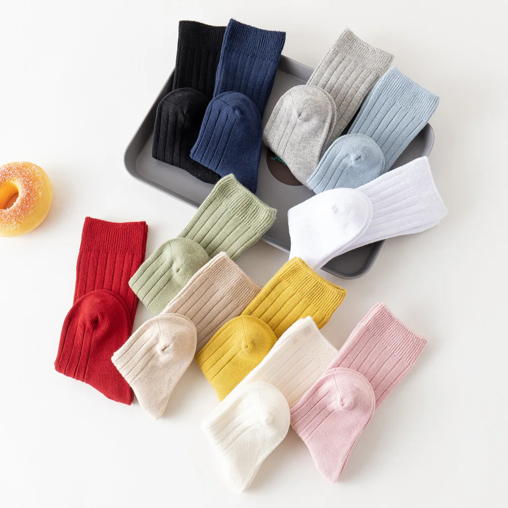 Calcetines altos de algodón para bebés y niños – lisos a rayas - imagen 3