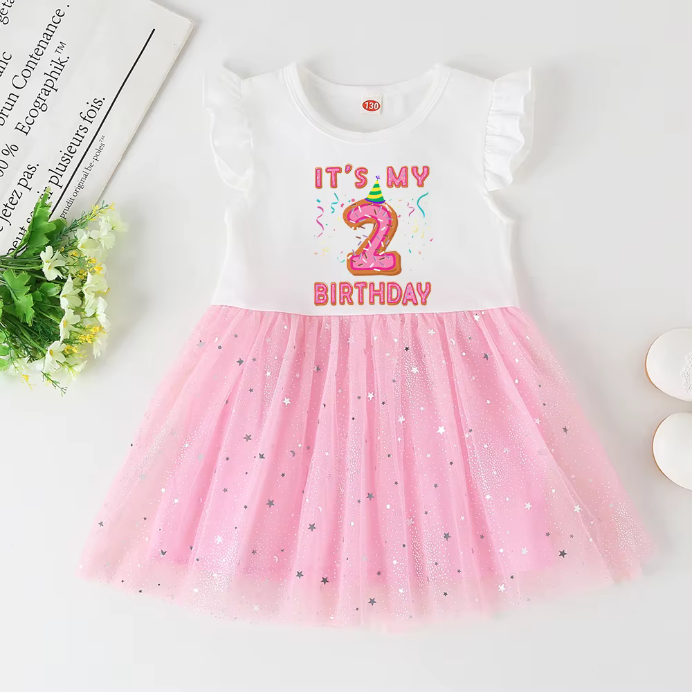 Vestido tutú rosa con estrellas doradas para niñas - imagen 5