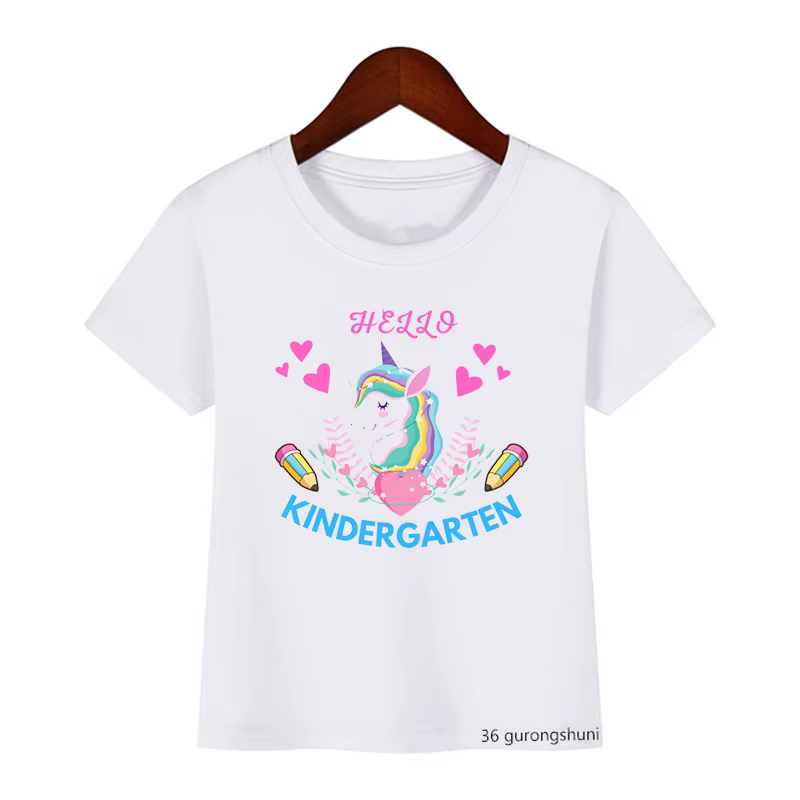 Camiseta Hello Kindergarten unicornio para niña negro - imagen 2