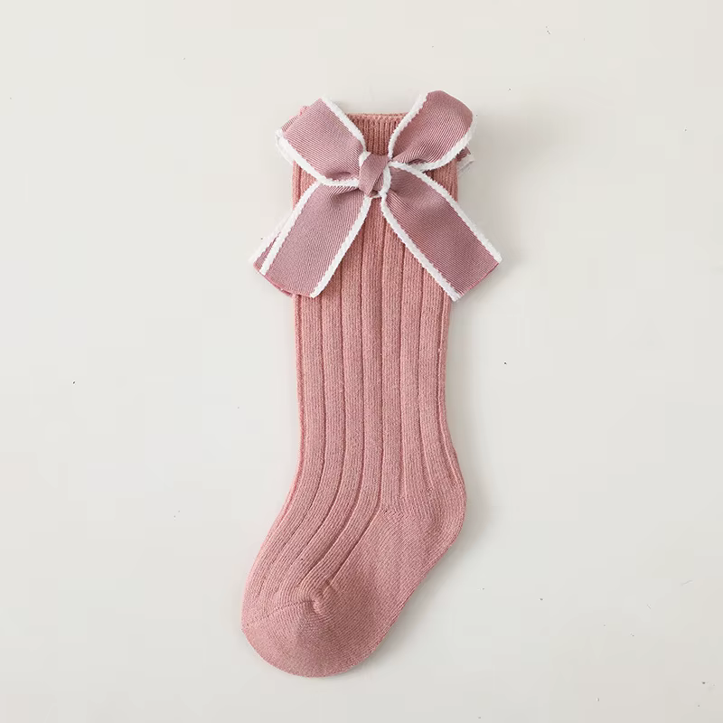 Calcetines largos con lazos a rayas para niñas - Algodón 0-5 años