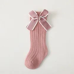 Calcetines largos con lazos a rayas para niñas - Algodón 0-5 años