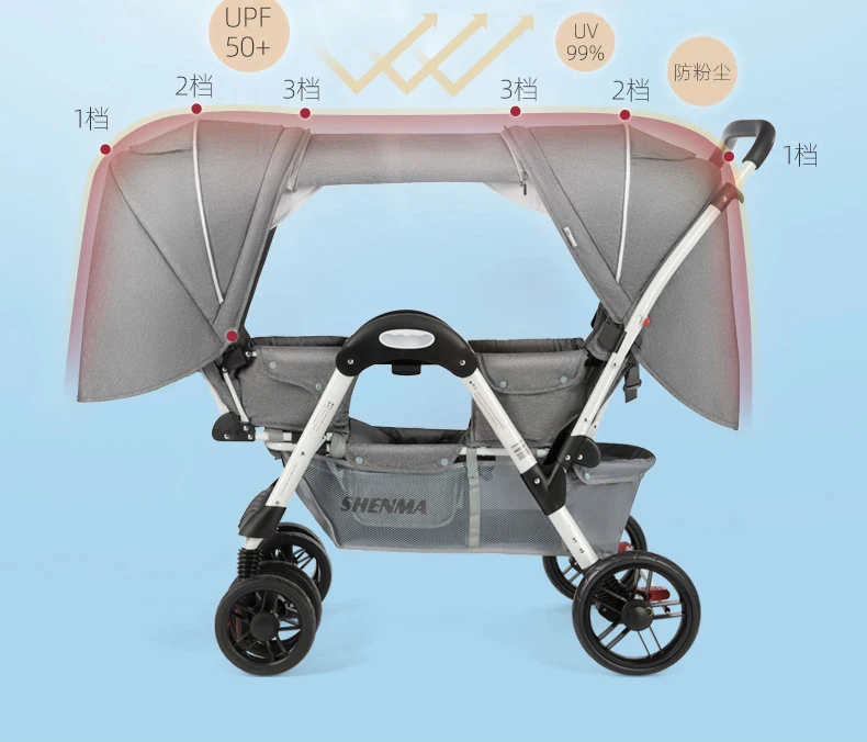 Cochecito doble plegable para gemelos – Ligero y reclinable - imagen 2