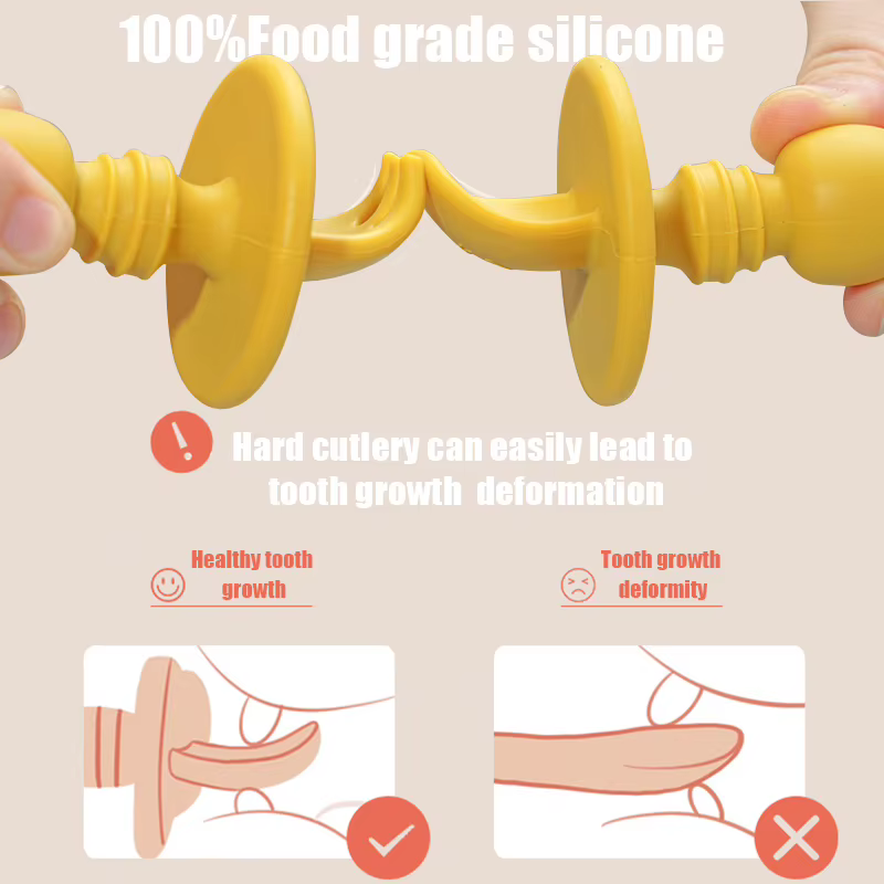 Cubiertos de silicona para bebé - Tenedor y cuchara entrenamiento - imagen 4