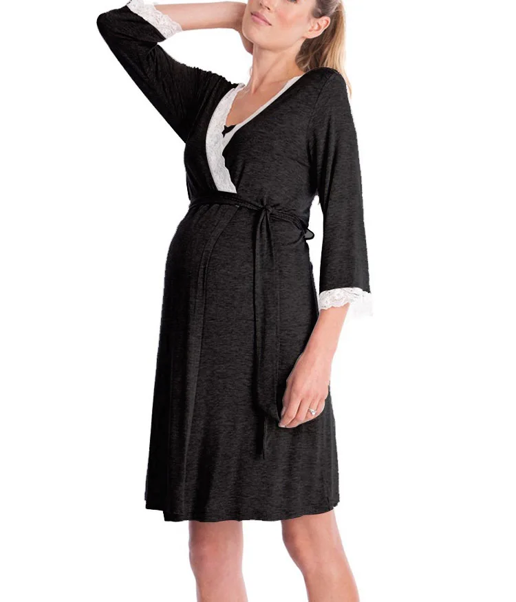 Camisón de encaje para embarazadas con cinturón ajustable - imagen 2