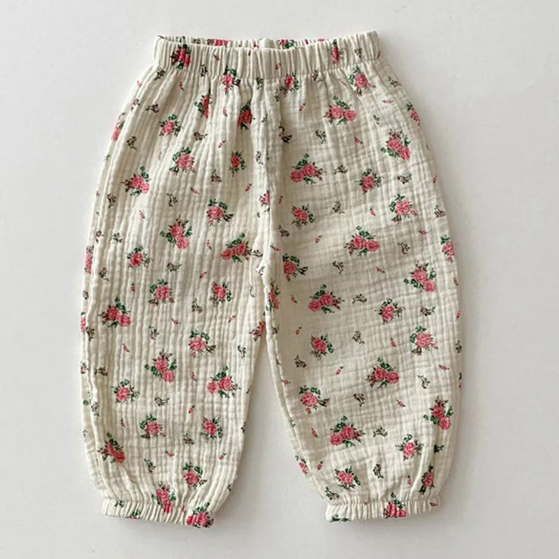 Pantalones de lino estampado dulce para niñas bebés – Casuales verano - imagen 4