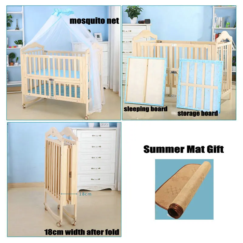 Cuna plegable madera de pino ruedas bloqueables con mosquitera - imagen 3