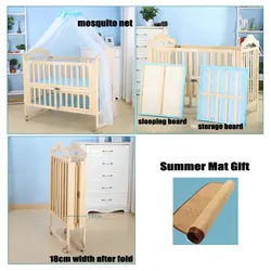 Cuna plegable madera de pino ruedas bloqueables con mosquitera