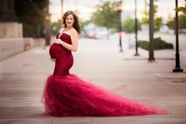 Vestido de maternidad de encaje listo para sesión de fotos