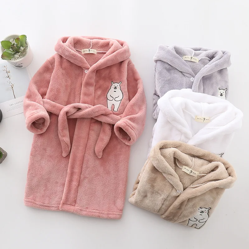 Albornoz de franela con capucha para niños y niñas