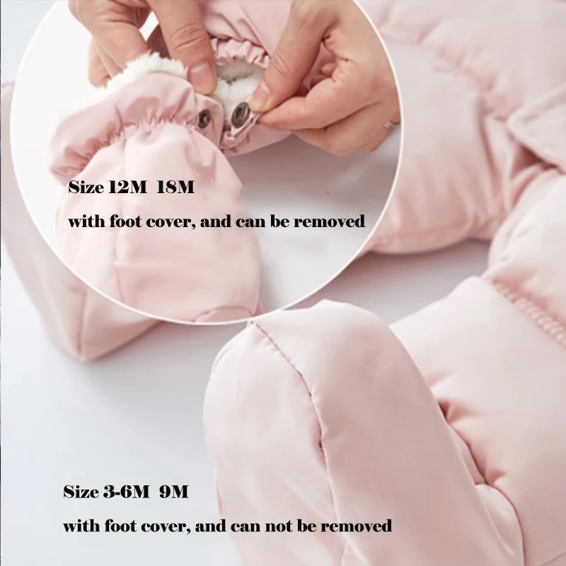 Pelele bebé algodón grueso con capucha y guantes para invierno - imagen 4