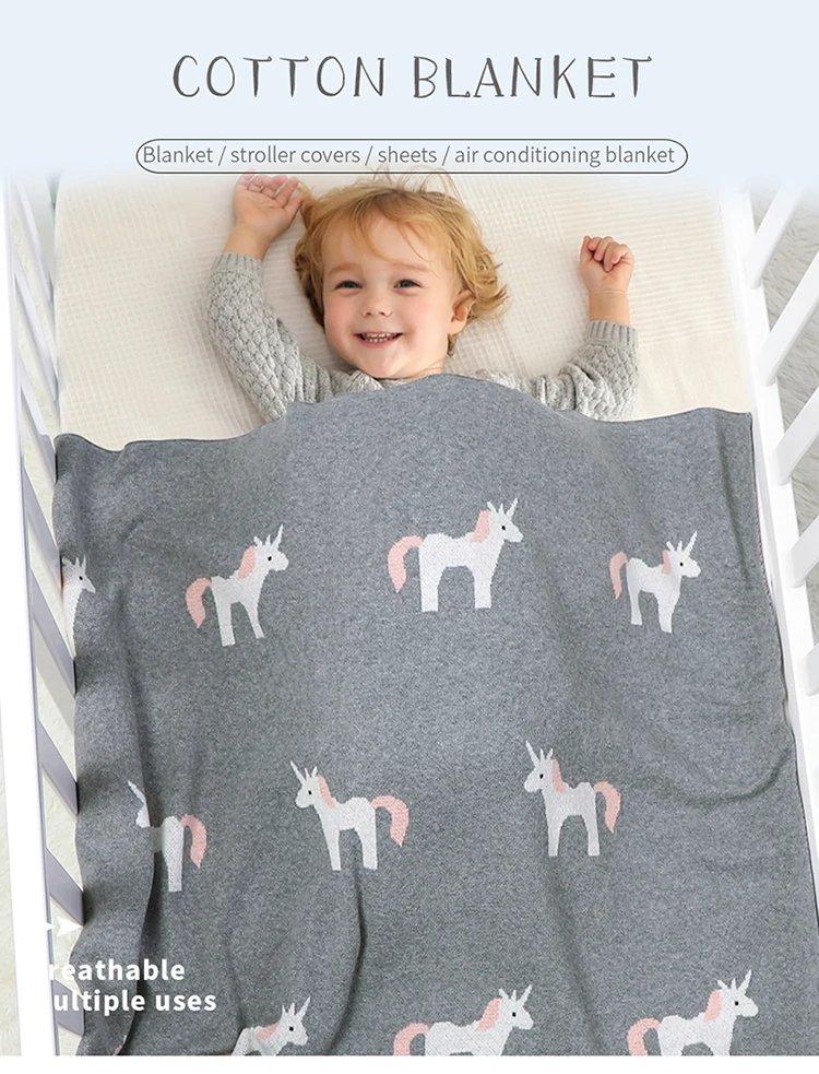 Manta de algodón con estampado de unicornio para bebé