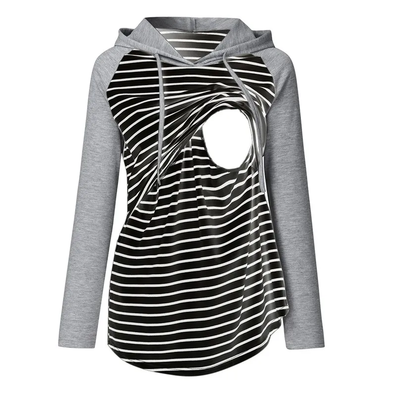 Sudadera de lactancia a rayas con capucha para amamantar - imagen 3