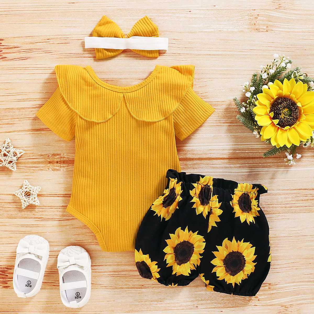 Tregren Conjunto floral de bebé niña: camiseta y pantalón corto - imagen 2