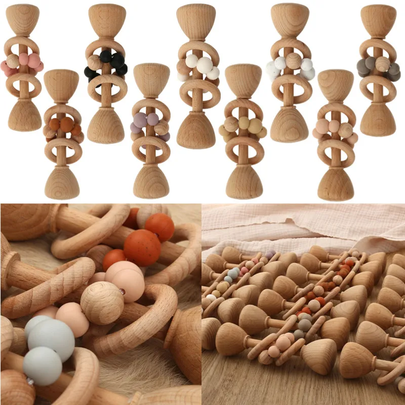 Mordedor de madera de haya y sonajero BPA libre para bebé – Musical y educativo