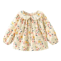 Blusa floral niña manga larga cuello de pétalo elegante cotidiana