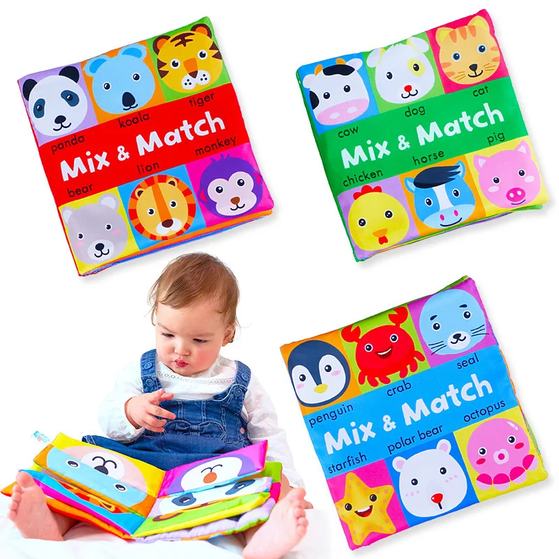 Libro de tela sensorial Montessori con animalitos para bebé