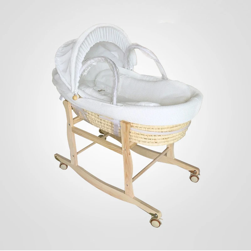 Moisés portátil de madera maciza con ruedas para bebé 0-24 meses