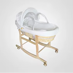 Moisés portátil de madera maciza con ruedas para bebé 0-24 meses