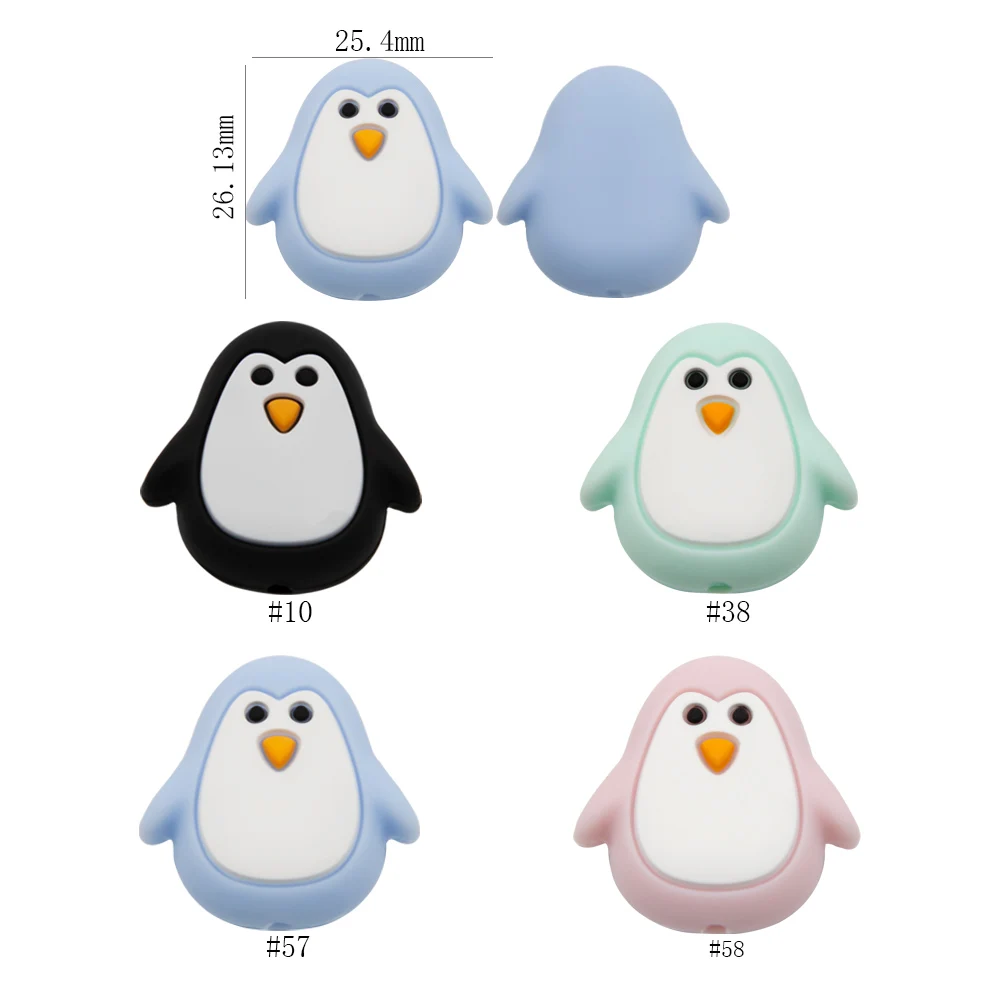 Cuentas de silicona de pingüino en cuatro colores