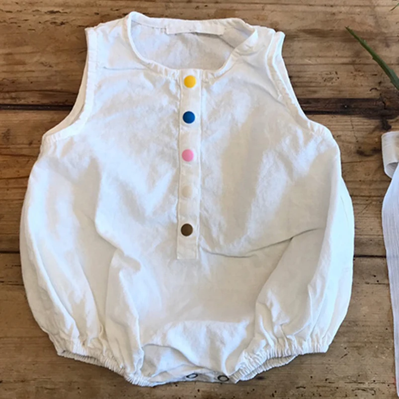 Pelele de verano sin mangas de lino y algodón para niños - imagen 2