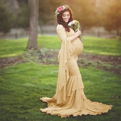 Vestido de maternidad de encaje sin hombros para sesión de fotos