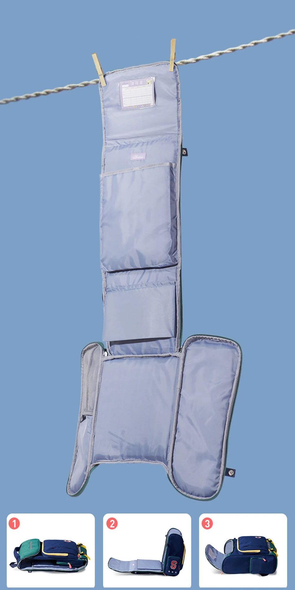 Interior de la mochila con compartimentos