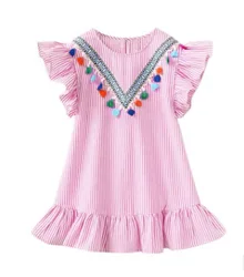 Vestido a juego madre e hija con borlas a rayas y manga volante