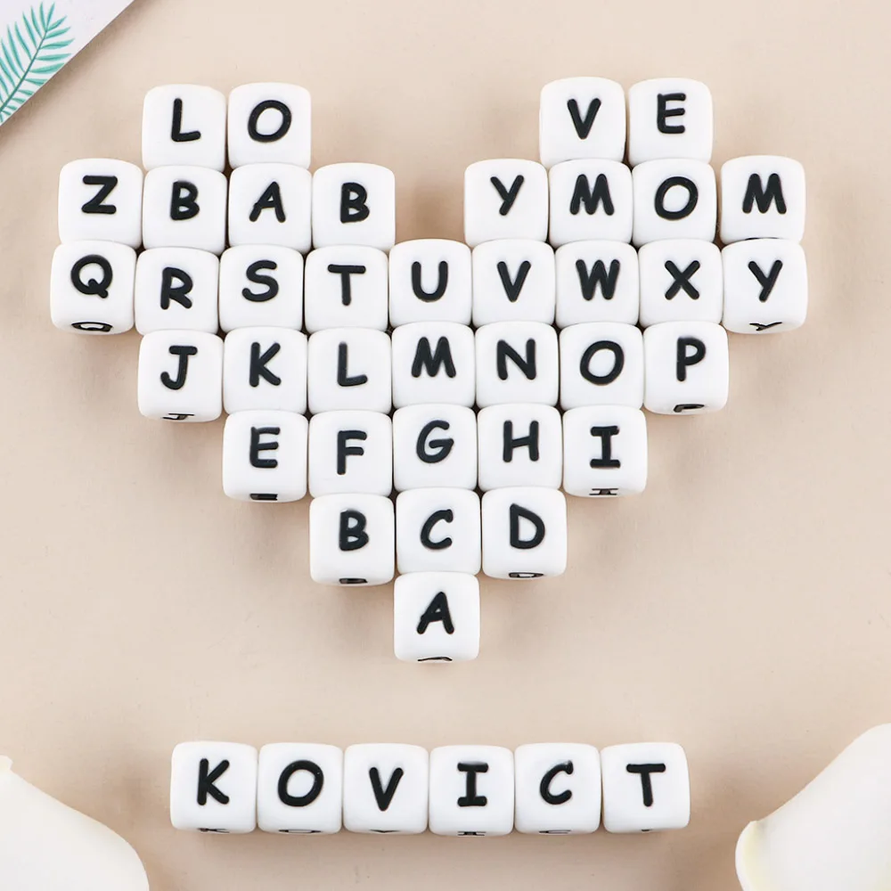 Cuentas de letras de silicona para hacer pulseras – 12 mm