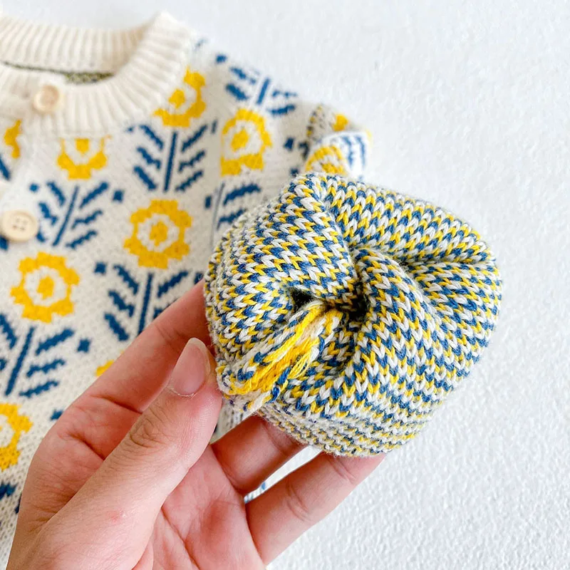 MILANCEL Conjunto otoño para bebé niña – Cárdigan tejido y mono floral - imagen 2