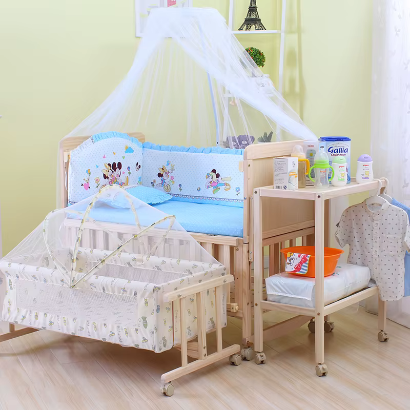 Cuna infantil con ruedas y altura ajustable – Kit cama 6 en 1