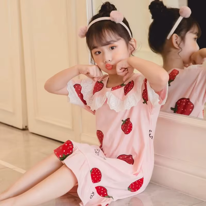 Camisón fino para niñas: pijama de encaje de algodón estilo princesa