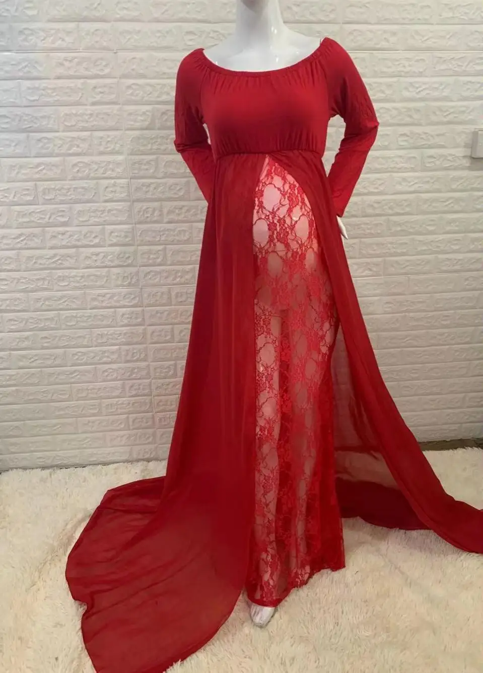 Vestido de maternidad de gasa y encaje para fotos de embarazo - imagen 3