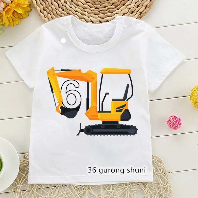 Camiseta infantil de algodón suave con excavadora y unicornio - imagen 3