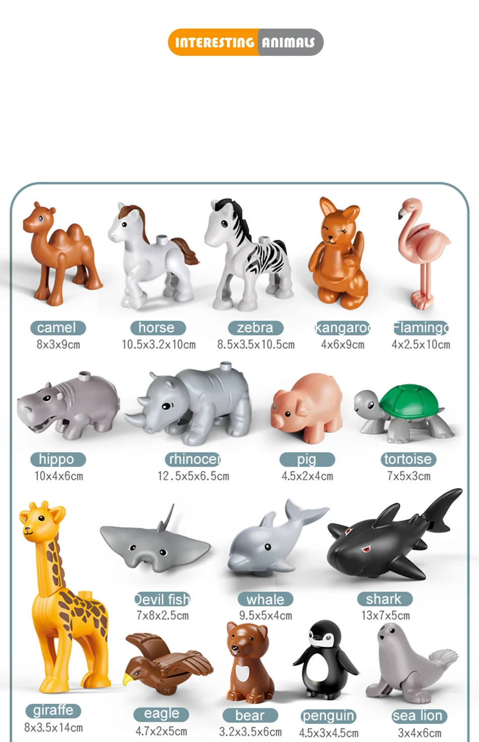 Bloques de construcción grandes con figuras de animales