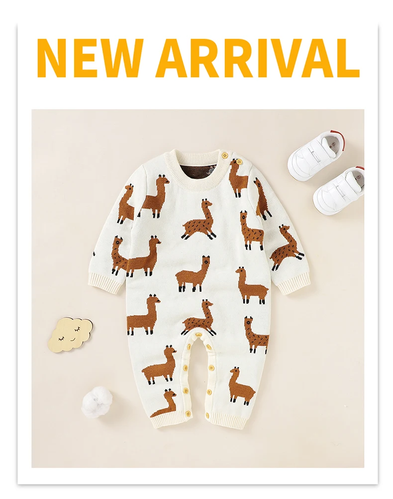 Pelele de algodón punto bebé con diseño de alpaca frontal