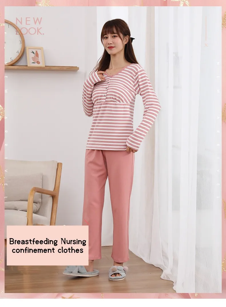 Traje de maternidad a rayas para lactancia