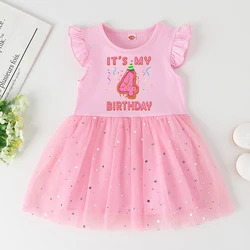 Vestido tutú rosa con estrellas doradas para niñas