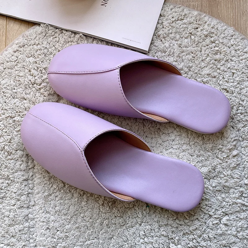 Zapatillas de interior de cuero PU impermeables para mujer - imagen 4
