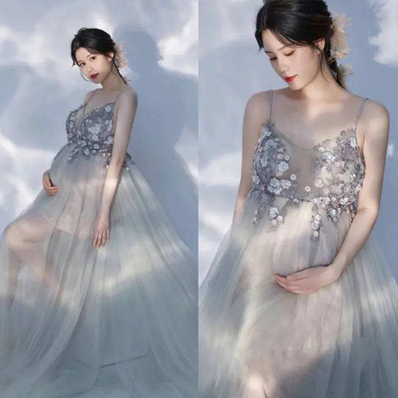 Vestido maxi embarazo sin hombros para sesión de fotos maternidad